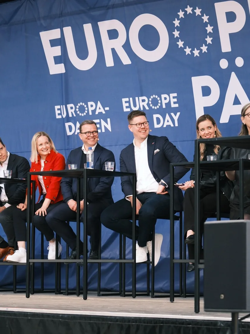 A card trick under way on a big stage on Europe Day